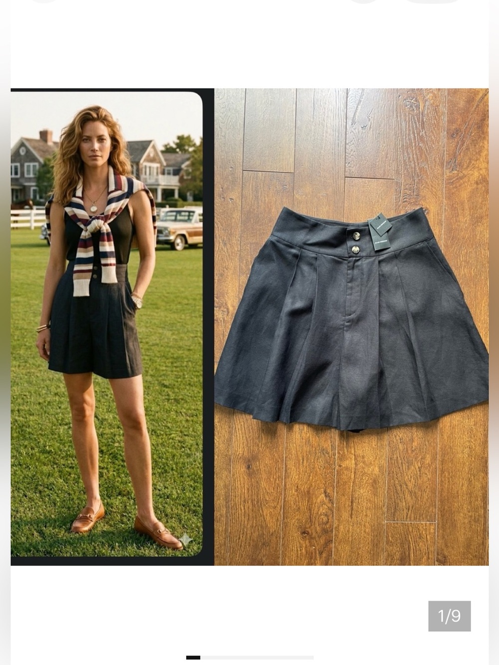 Large NWT Club Monaco Linen High Waist Bermuda Shorts. Sz 8. Black.
